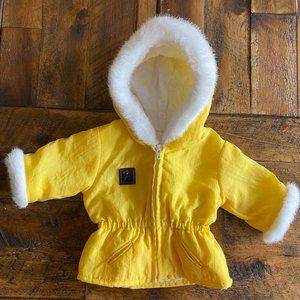 American Girl Doll Terrific Tubing Yellow Hooded Parka Fur Trim Jacket Retired